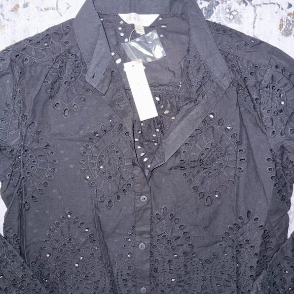 NWT Cyrus Black Eyelet Button-Up Shirt - Picture 3 of 5